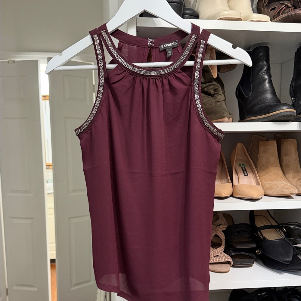 Express Women's Burgundy Embellished Blouse
